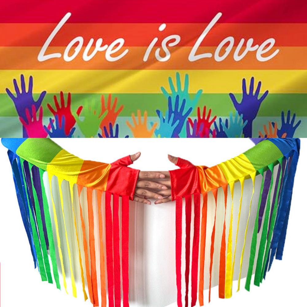 Fringe Rainbow Long Gloves Stretch Colorful Mittens Fashion Rainbow Tassel Gloves Party