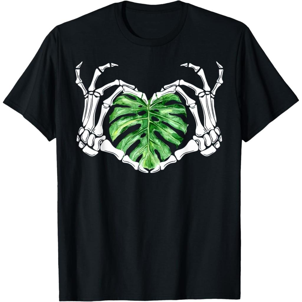 Skeleton Hands Heart Houseplant Gardening T Shirts Men Pure Cotton Humor Streetwear Tee Shirt Short Sleeve Unisex Loose Clothing