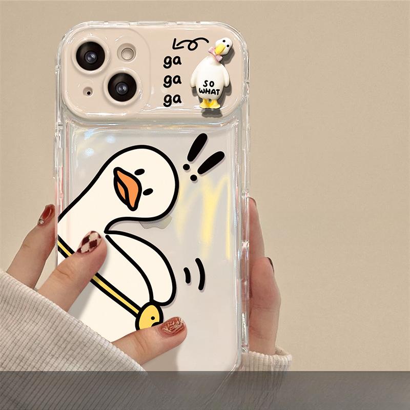 Подходит для чехла для мобильного телефона Apple 15 IPhone 13pro Кривая утка кукла шнурок 11/12 откидное зеркало Xs милый