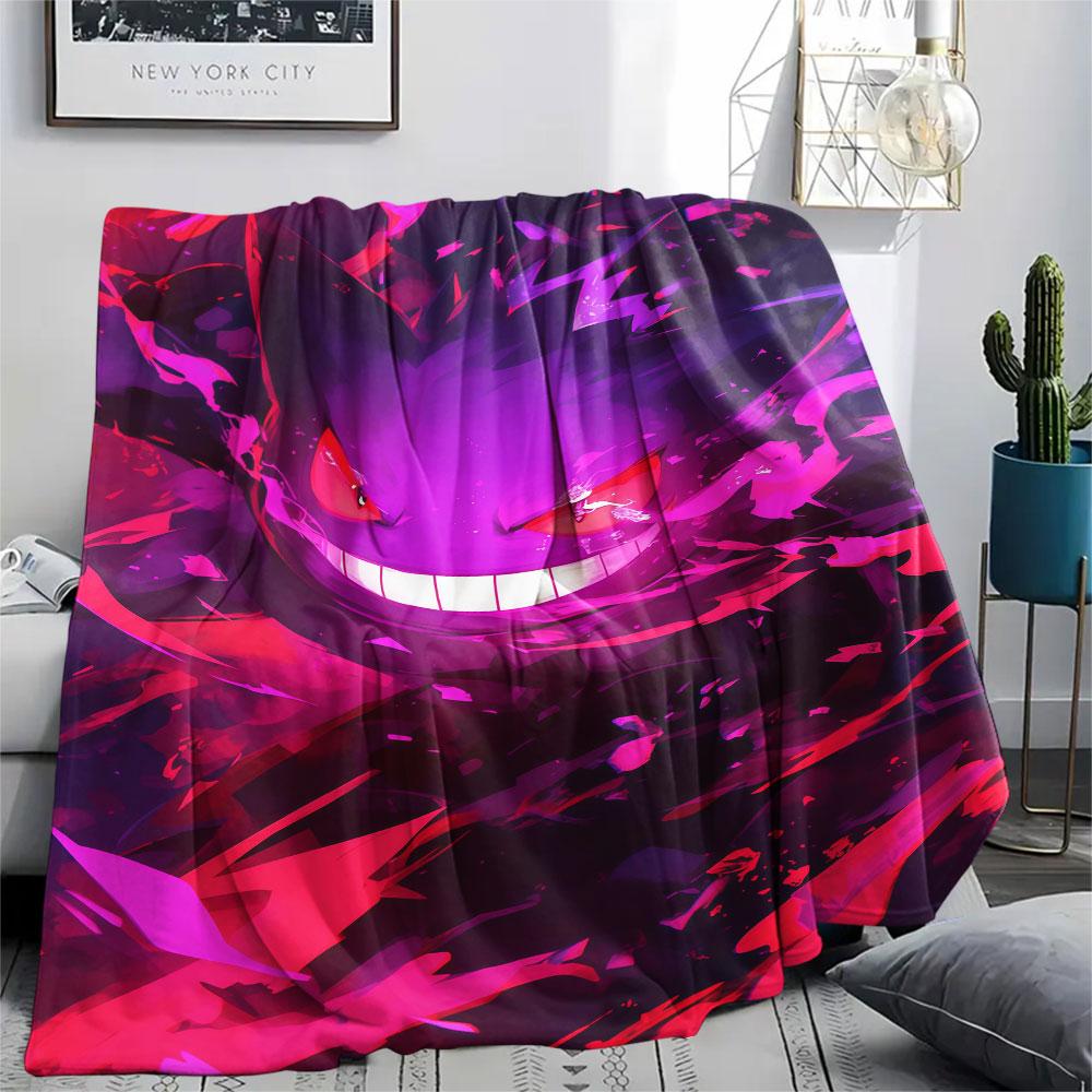 1Pc Gengar Print Flannel Blanket, High quality Comfortable for All Seasons, Home Decor, Warmth and Comfort, Perfect for Christmas Gifts