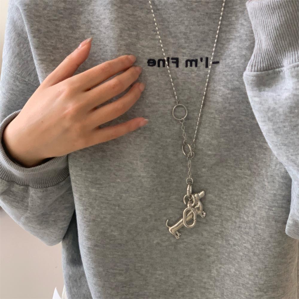 Vintage Dachshund Pendant Necklace Fashionable Beads Chain Trendy Cartoon Dog Choker Women