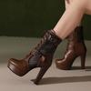 Мода 2025 Новые летние сетчатые ботинки на шнуровке Женские сексуальные босоножки на платформе и высоком каблуке Большого размера Женские ботинки на заказ Женская обувь