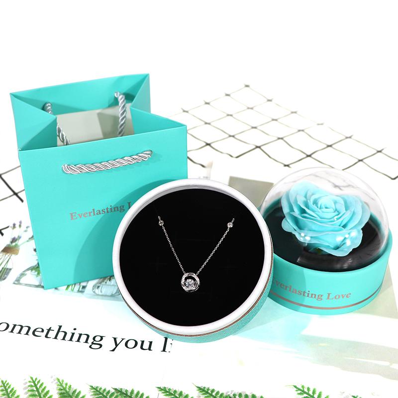 Valentine's Day Circular Jewelry Box Romantic Plastic Birthday Party Rose Decorative Eternal Flower Unique Gift Accessories