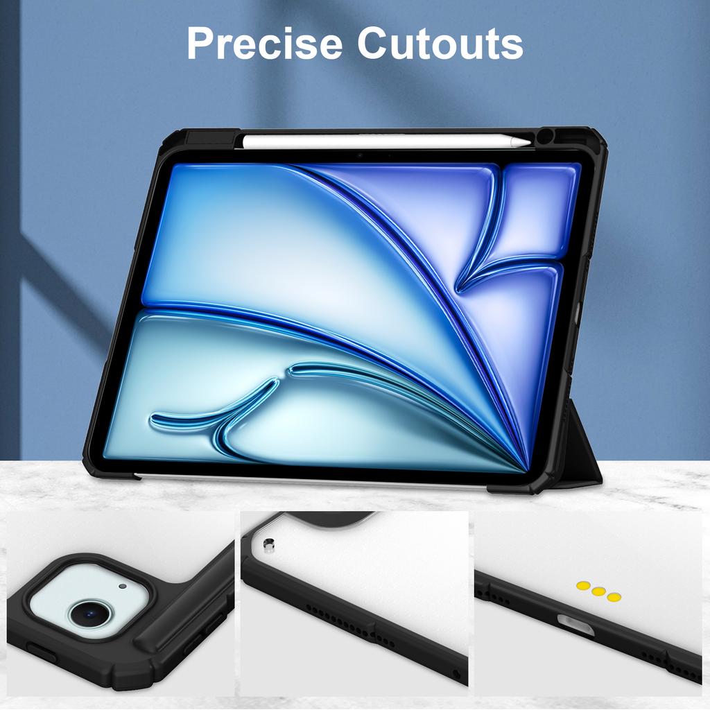 Для iPad Эйр 13 (2025)/(2024) Чехол из ПУ кожи Прозрачная акриловая накладка для планшета Поддержка авто сна/пробуждения