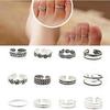 12Pcs/Set Carved Silver Adjustable Toe Rings Set Sexy Charm Open Foot Finger Ring Jewelry Accessories Gift