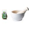White Stoneware Mortar and Pestle + Organic Coriander Seeds - 35 G