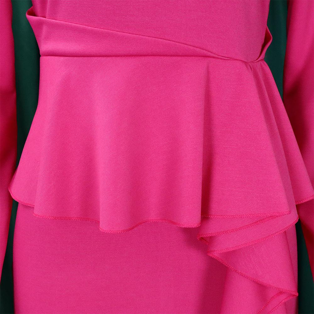 YYFS Women's Fashion Spring Fall Solid Color Print Long Sleeve O-Neck High Waist Casual Dresses