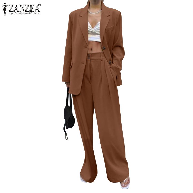 ZANZEA Женский пиджак, пиджак и брюки, повседневный костюм из двух предметов