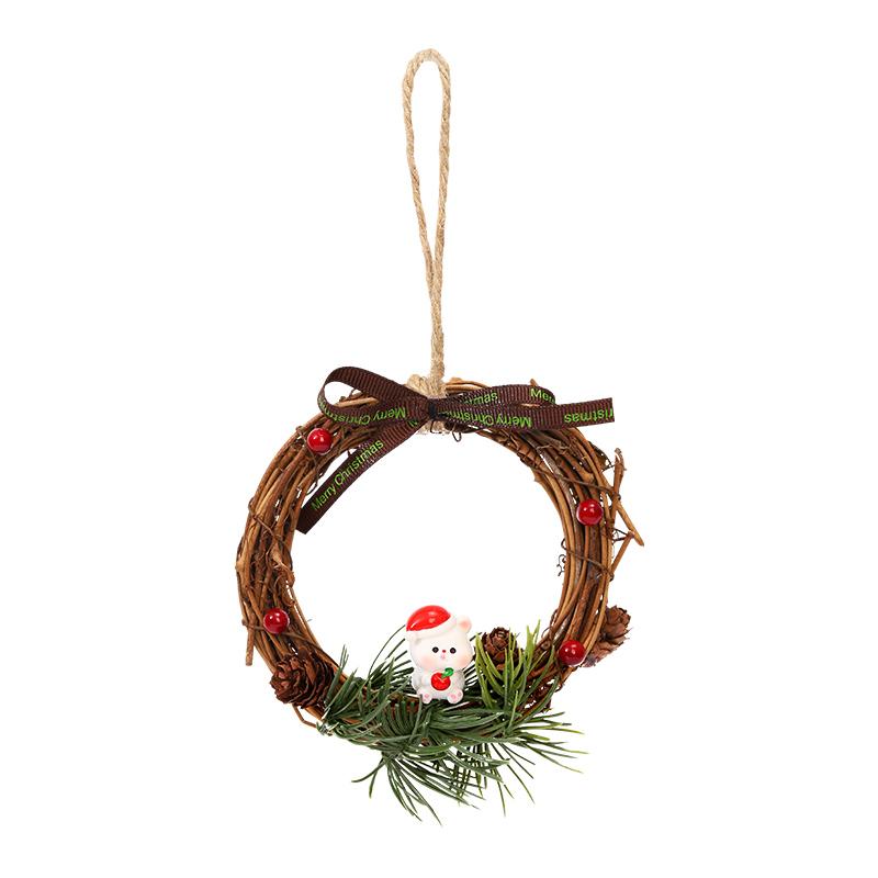 Рождественская гирлянда из ротанга, кольцо из ротанга, подвесные украшения для дверей, гирлянда из сосновых шишек, украшение для дома, праздничная сцена