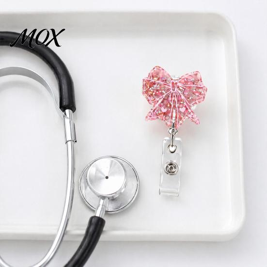 Retractable ID Holder Nurse Badge Reel, Funny Glitter Acrylic Name Tag with Cute Clip, Sparkly Card for Teachers Student Staffs Reel Clip
