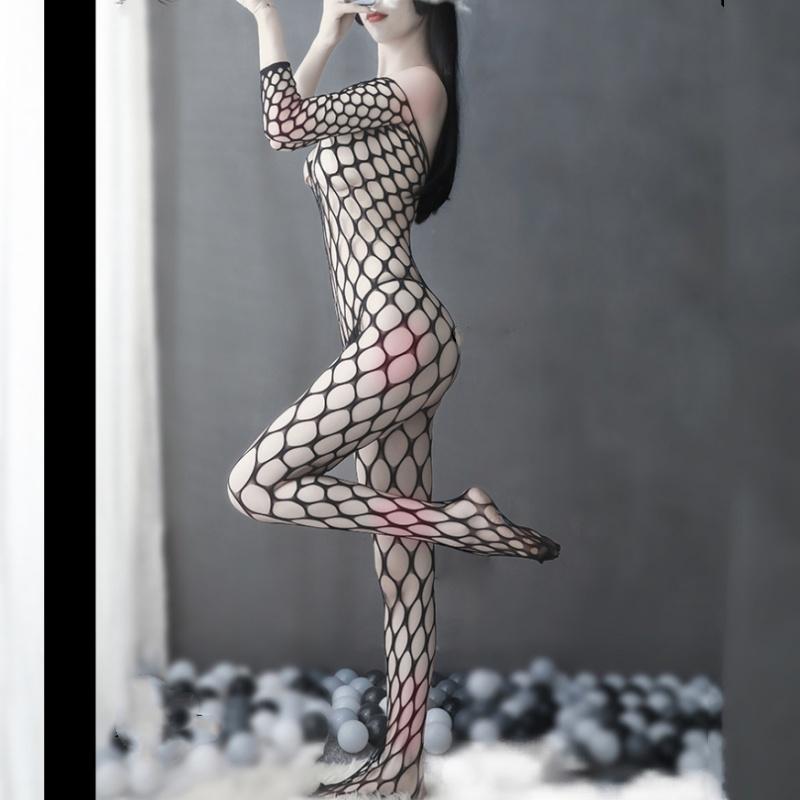 Plus Size Women Hollow Fishnet One-piece Stocking Open Net Lingerie Sexy See-through Lingerie