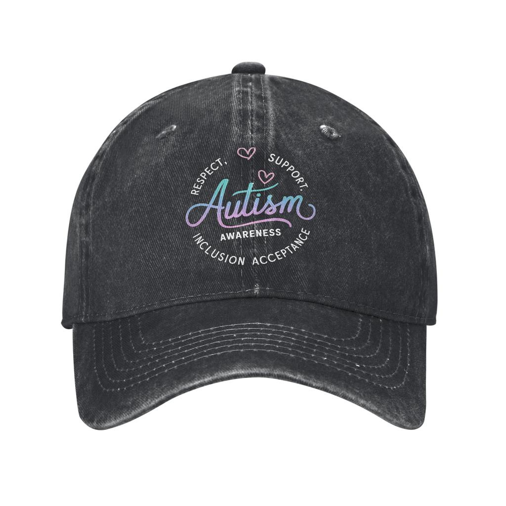 Unisex Autism Awareness Respect Love Support Print Hat Vintage Distressed Denim Washed Baseball Cap Adjustable