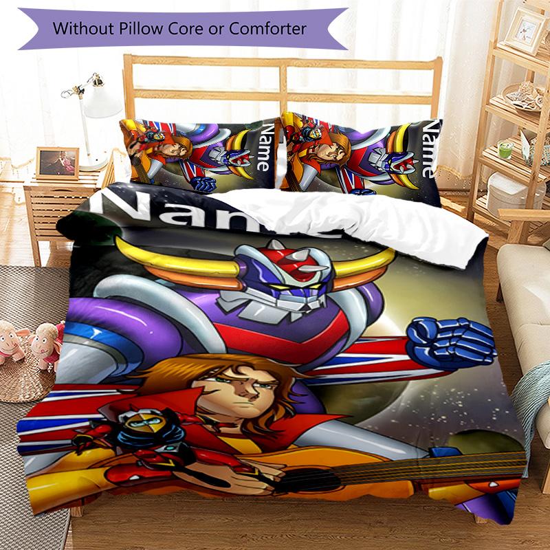 3pcs UFO Robot Grendizer2 Cover Set - Personalized Name, HD Printed Bedding with 1 Cover and 2 Pillowcases - Perfect for Home Decor, Easy Care
