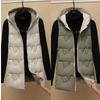 Autumn and Winter Women's Solid Color Loose Vest Hooded Long Reversible Vest Jacket Cotton Padded Women's Windproof Warm Vest