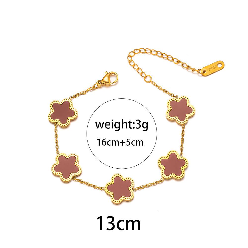 Fashion Stainless Steel Five-Leaf Flower Single-Sided Bracelet 18K Gold Light Luxury All-Match Clover Bracelet Ornament