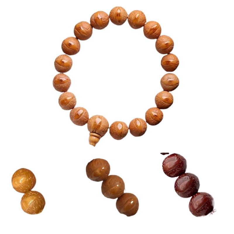 Phoenix Eye Bodhi Seed Bracelet: Nepalese Handmade, Round Red-Yellow Skin, Single Strand for Handheld Prayer Beads.