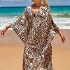 YYFS Women's Fashion Vacation Summer Spring Leopard Print Long Sleeve V-Neck Casual Dresses