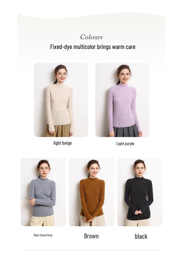 2024 Autumn/Winter Women's Ribbed Cashmere Sweater with Half-High Neck