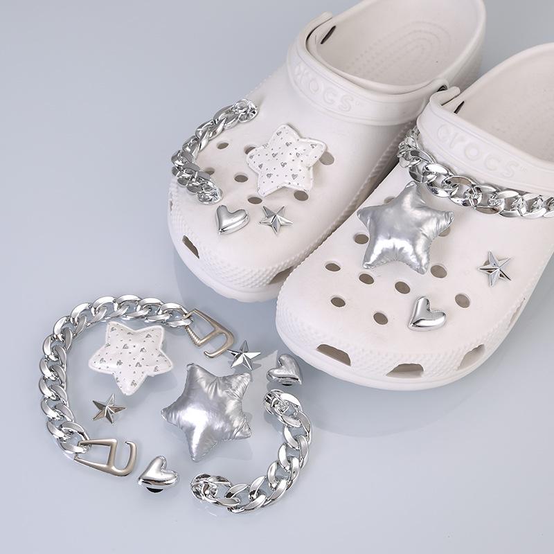 Милые мультяшные серебряные звезды хлопковые Crocs DIY цветы для обуви и аксессуары-пряжки