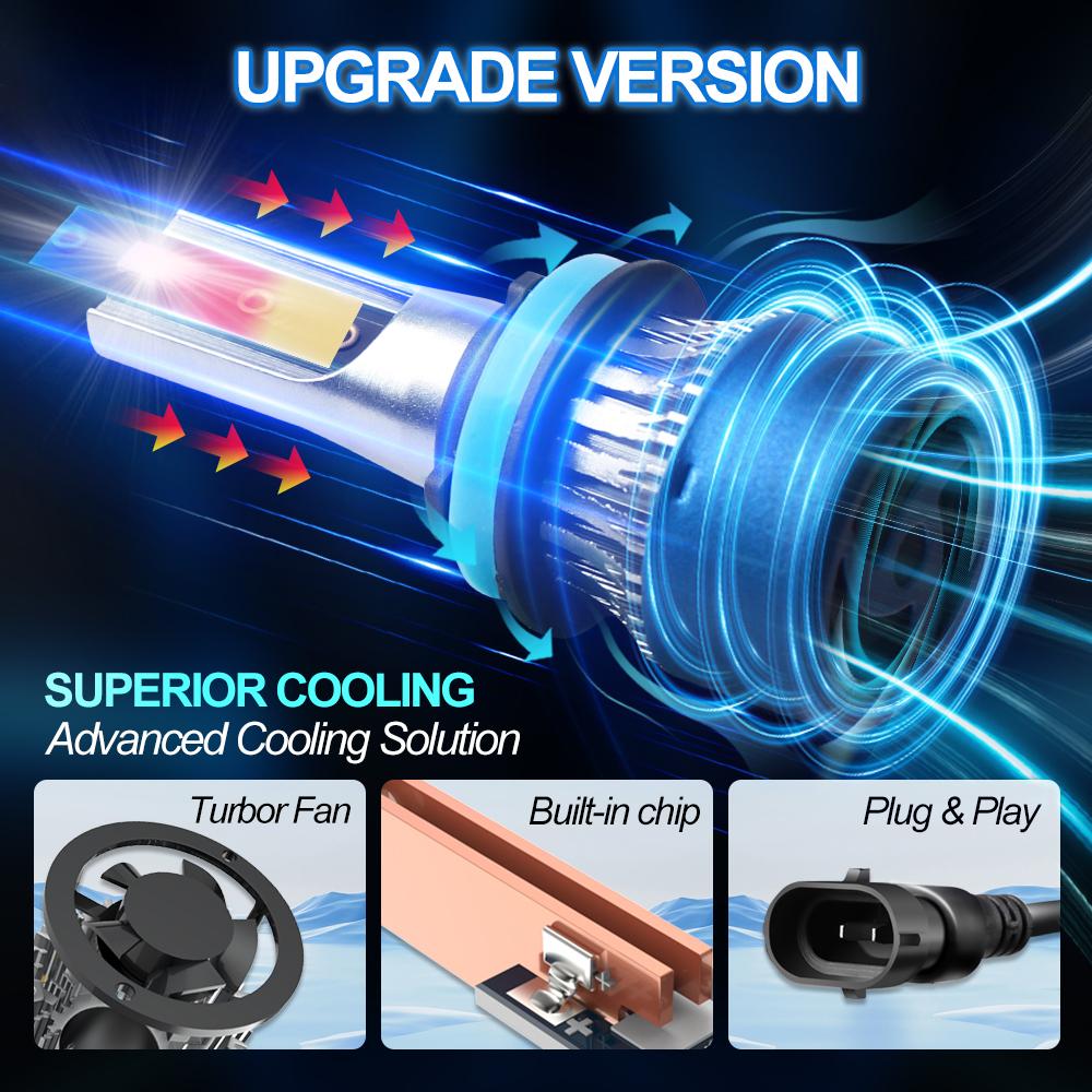 Roadsun 2pcs 9005/HB3 9006/HB4 9007 H1 H4 H7 H11 H13 Bulbs High&Low Lamps 25000LM 150W LED Bulbs CSP Chips With Cooling Fan