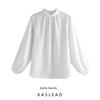 Kaslead Новинка Женская одежда Модный стиль Модный Универсальный Атласный Пуловер Стойка Воротник Свободная Рубашка