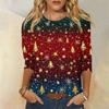 Рубашки с рукавом 3/4 для женщин Милые рождественские принты Графические футболки Блузки Повседневные Большие размеры Базовые топы Пуловеры