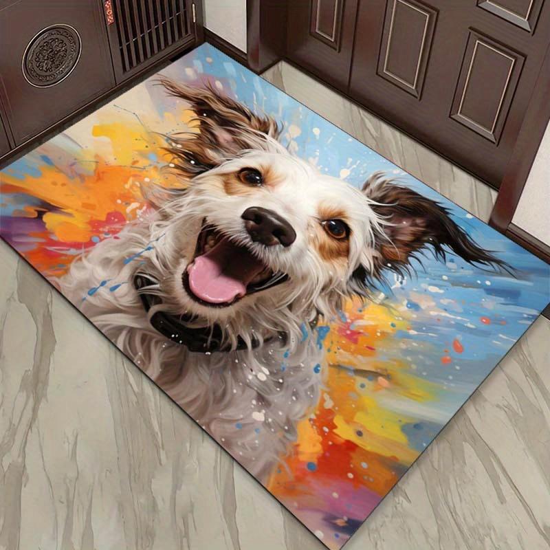Happy Dog Rug: Spread Joy with Vibrant Colors Pet Lover Gifts Abstract Animal Art Carpets Anti slip carpet can be machine washed