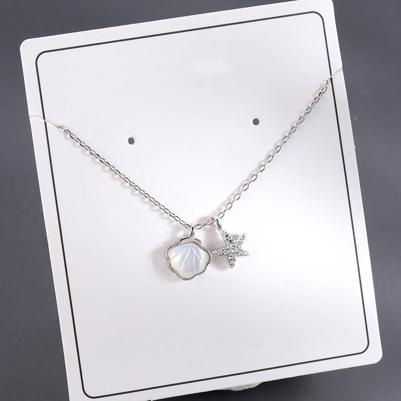 Real 925 Sterling Silver Crystal Shell Starfish Charm Pendant Necklace For Women Wedding Party Jewelry Gift Choker Collar