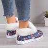 Fashion 2024 Winter New Women's Santa Print Canvas Shoes Fluffy Plush Lined Warm Slip-On Flat Shoes