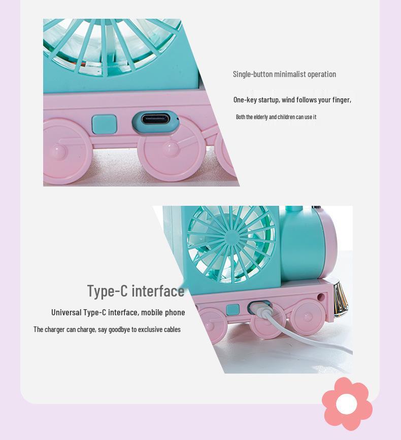 Summer Cartoon Train USB Rechargeable Portable Desktop Fan Toy