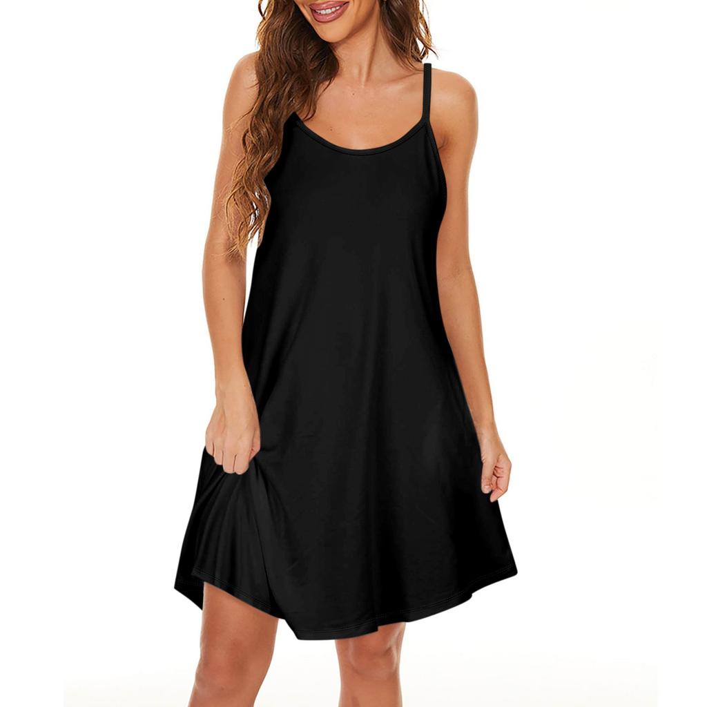 Женское облегающее платье, модное однотонное платье с круглым вырезом и карманом на бретельках