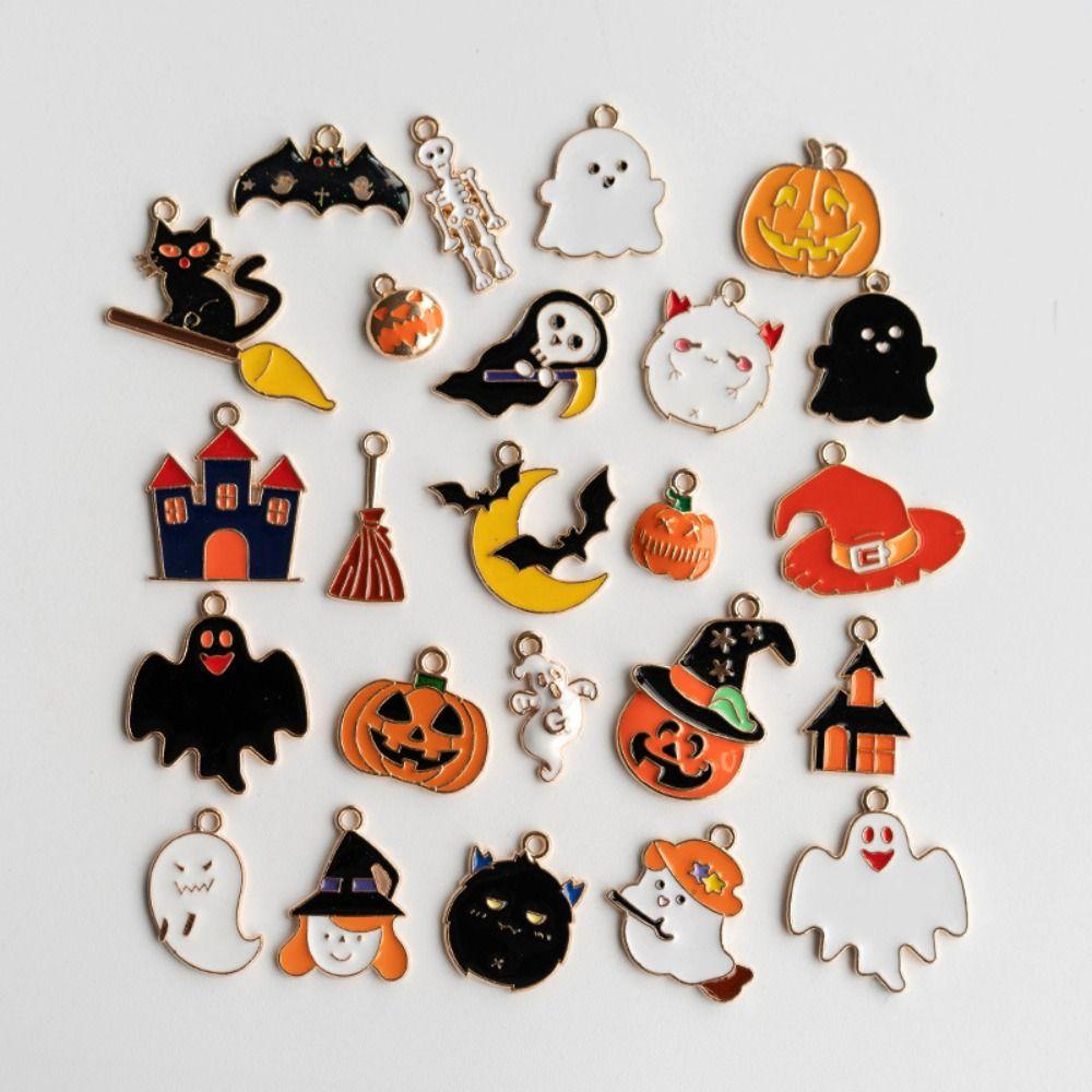 24PCS Alloy Halloween Pendants Mix Pattern Cartoon Widget Halloween Enamel Charms Festival Supplies