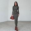 New Autumn and Winter Women's Fashion Round Neck Long Sleeve Slim Fit Hip Solid Color Temperament Dress