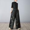 Fluorescence Denim Flower Print Banding Pants  Color Option 
