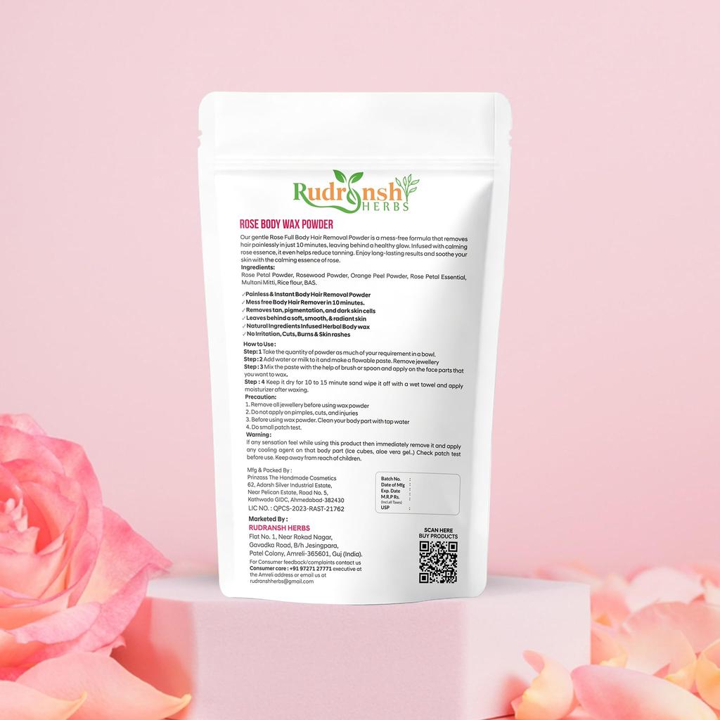RUDRANSH HERBS Порошок воска для тела с розой Для быстрого удаления волос Безболезненный в травяном воске | Порошок воска для удаления волос с ароматом розы | Для всех типов кожи