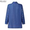 ZANZEA Women Casual Hollow Crochet Patchwork Loose 3/4 Sleeve Blouse
