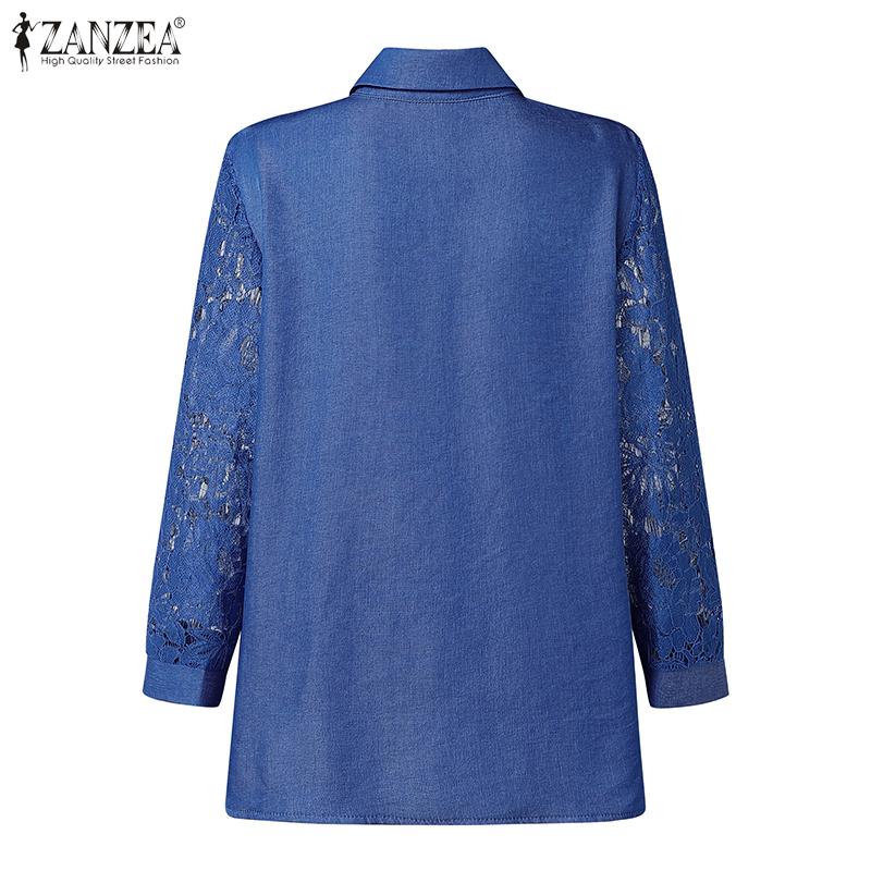 ZANZEA Women Casual Hollow Crochet Patchwork Loose 3/4 Sleeve Blouse