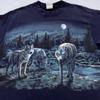 Винтажная футболка 90-х WOLF MOON с двусторонним принтом ПРИРОДА РАЗМЕР L дикое животное