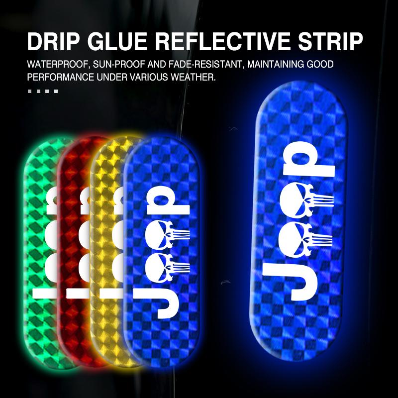 AJW7 Car Reflective Strip Waterproof Door Bumper Warning Sticker For Jeep Cherokee Patriot Liberty Wrangler JK JL Commander