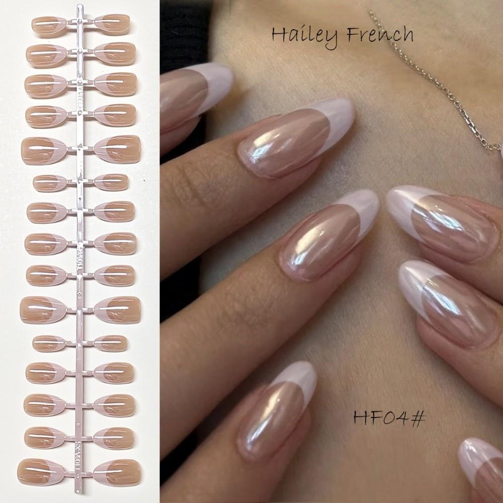 30Pcs New Nude Pink Press On Nails Medium Length Glossy Finish False Nails Full Cover White Edge Nail Tips Wearable Nails