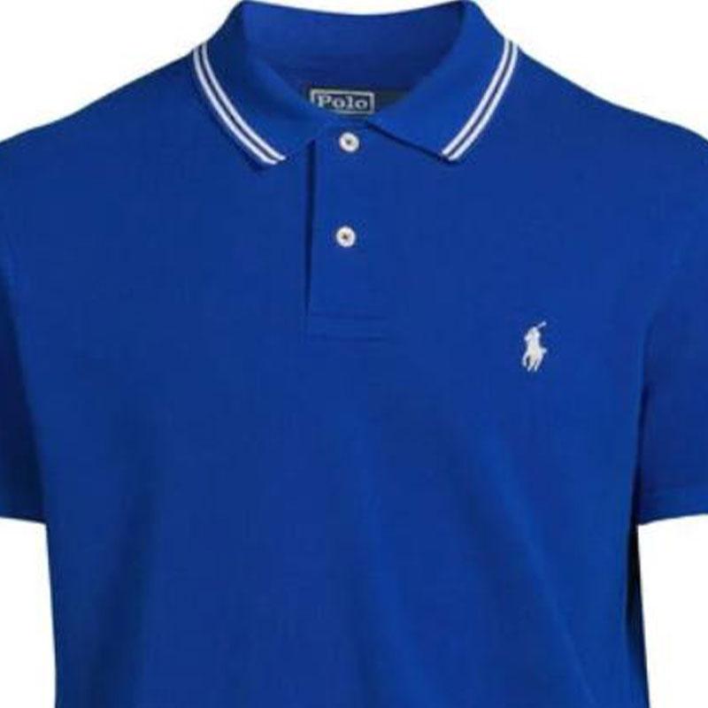 Polo Ralph Lauren Полосатая рубашка поло с вышитым пони с коротким рукавом Мужская рубашка поло Синий 710918851-007