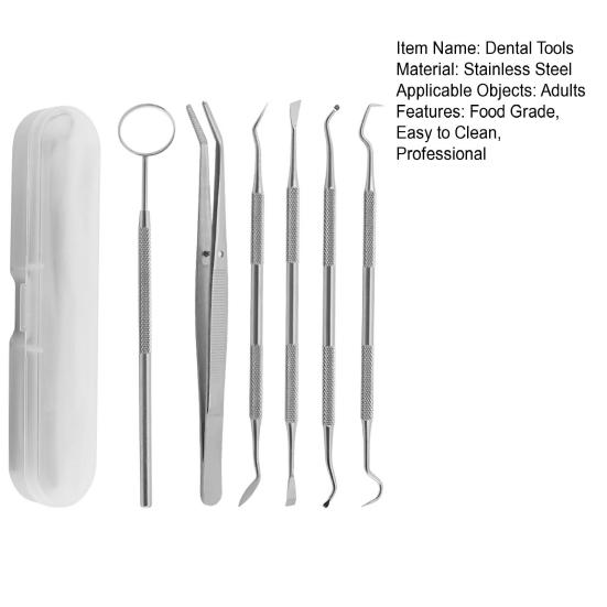 6 шт., набор стоматологических инструментов из нержавеющей стали с футляром, стоматологическое зеркало, скребок для зубов, очиститель, средство для удаления зубного налета, инструменты для ухода за полостью рта