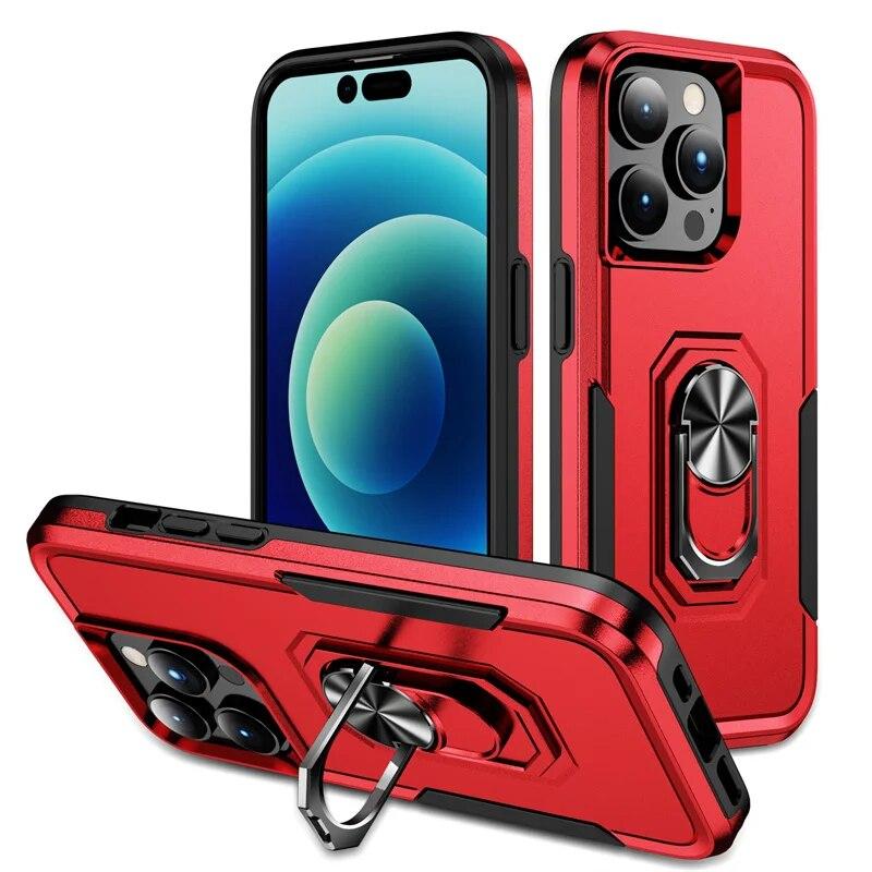 Armor Shockproof Magnetic Ring Phone Case For iPhone 13 11 12 14 Pro Max XR X XS Max 13Pro Hard PC Ring Holder Bumper Back Cover