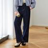 Темно-синие джинсы с высокой посадкой и широкими штанинами для женщин Весенне-летний новый стиль Утягивающие и драпирующиеся Ретро прямые брюки в пол