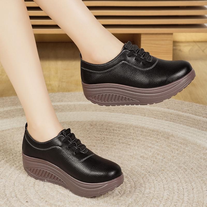 Женские туфли на платформе черные повседневные элегантные кожаные белые туфли на толстой подошве с эффектом увеличения роста Shake Shoes