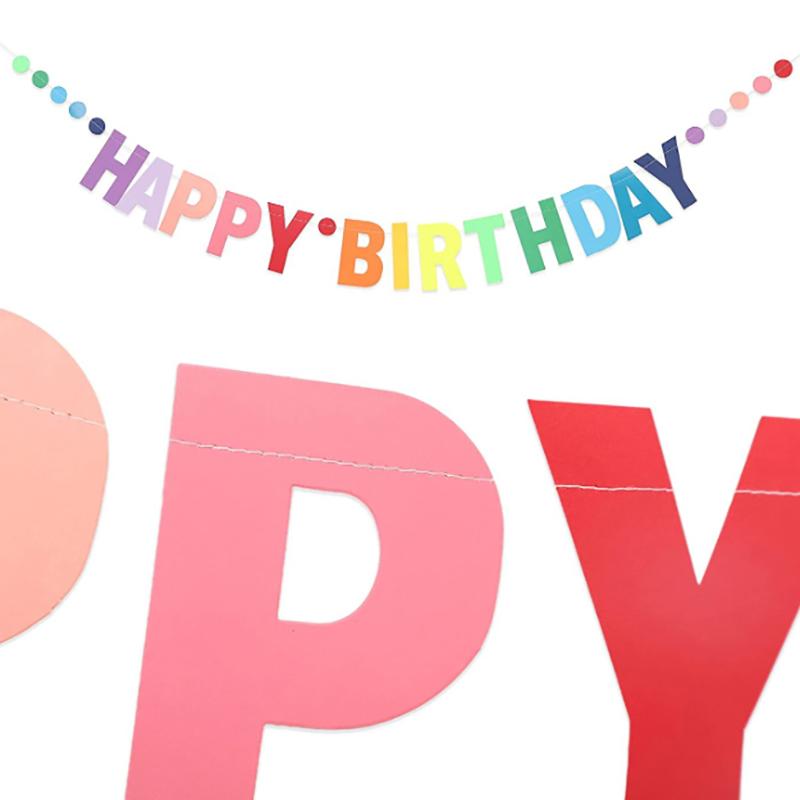 Радужный цвет С Днем Рождения Баннер Бумажная гирлянда Детский 1-й День рождения Вечеринка Подвесной флаг Украшение Тема единорога Праздничные принадлежности