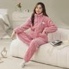 Women's Plus Size Coral Fleece Flannel Pajamas - Thickened Velvet for Autumn & Winter, Middle-Aged Mother Homewear