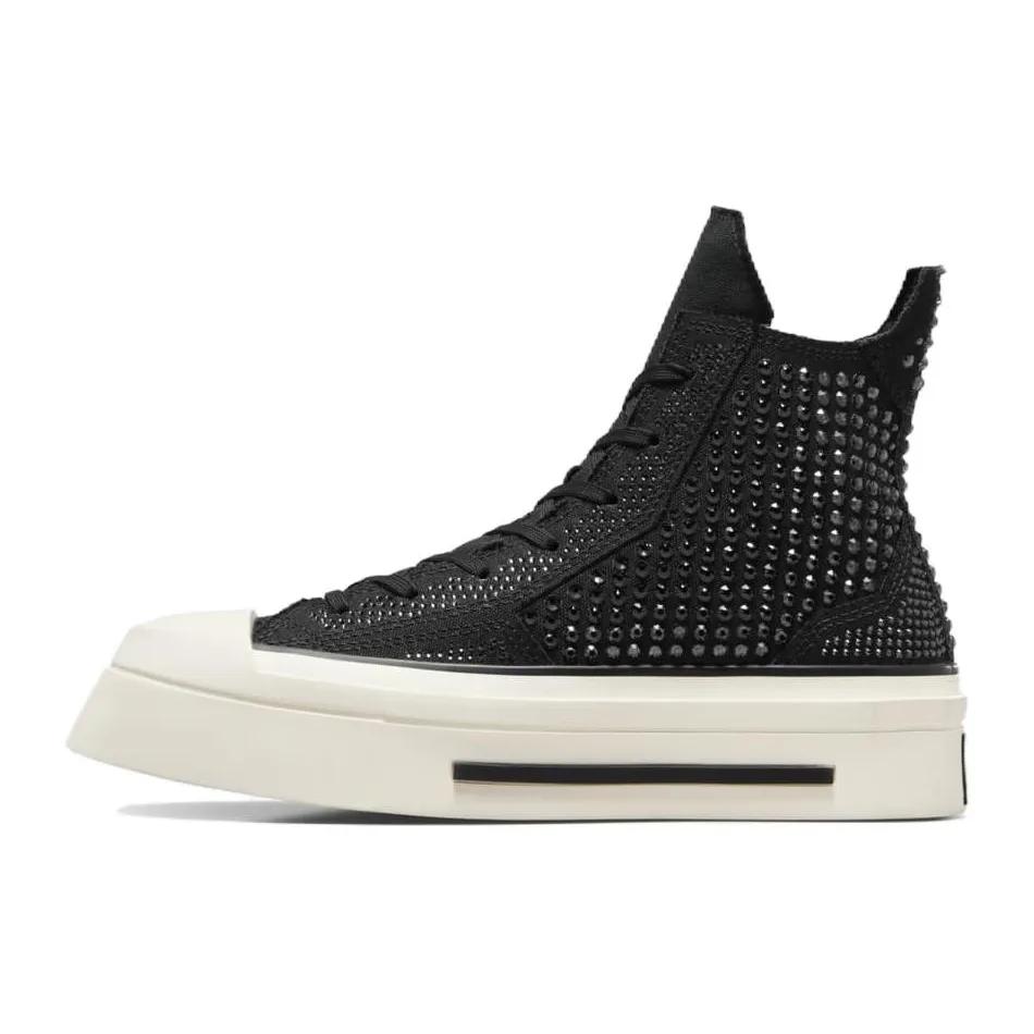Converse Womens Chuck 70 De Luxe Squared High 'Crystals' (women's sizes) Black / Egret / White Skate Shoes A09070C