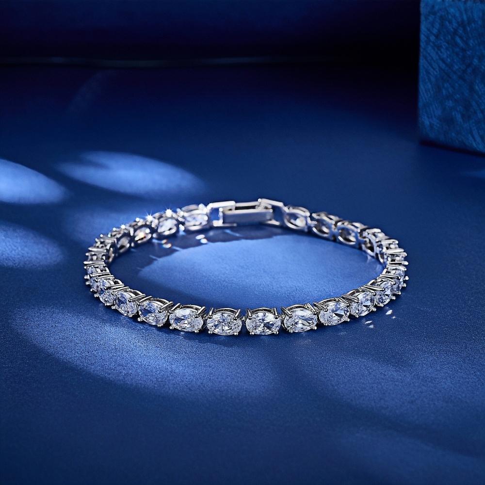 White Oval Zircon Luxury White Color Bracelets For Women Ladies Shining Oval Shaped AAA Cubic Zircon Party Wedding Jewelry