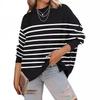Autumn and Winter Round Neck Women's Plus Size Knit Sweater Loose Pullover Striped Sweater